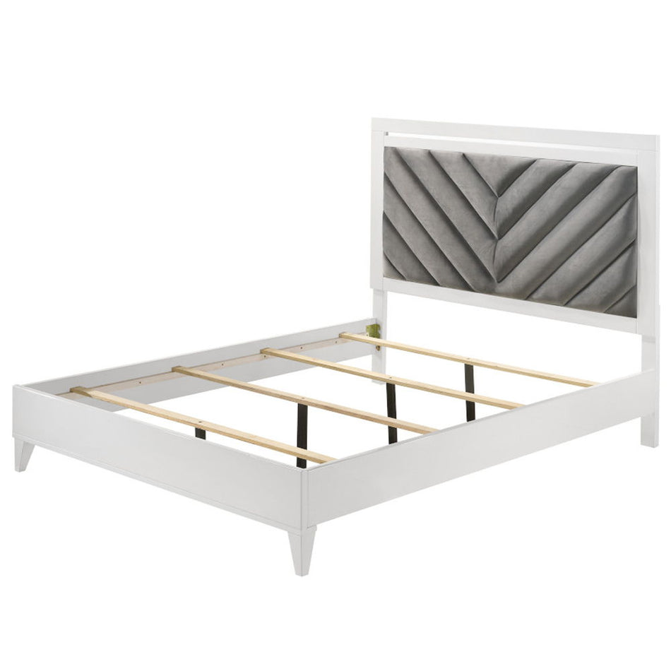 Chelsie - Queen Bed - Gray Fabric & White