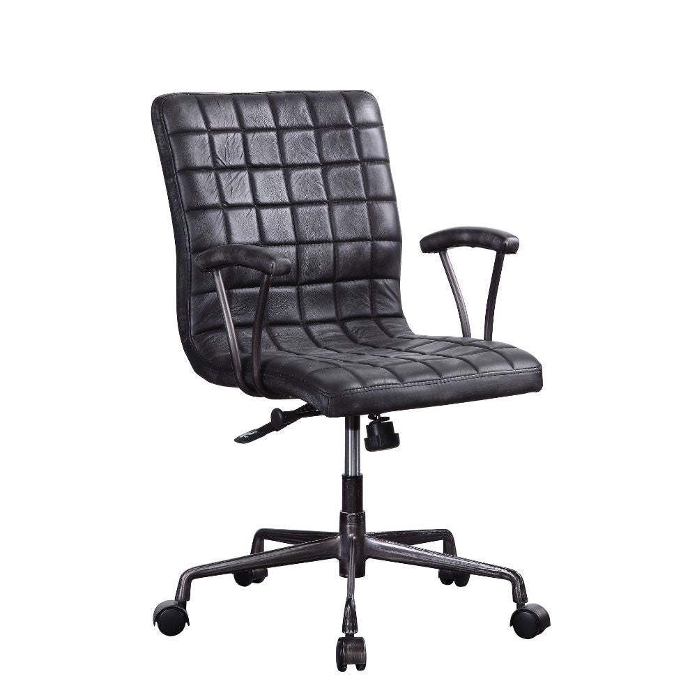 Barack - Silla de oficina ejecutiva - Cuero de grano superior negro vintage y aluminio