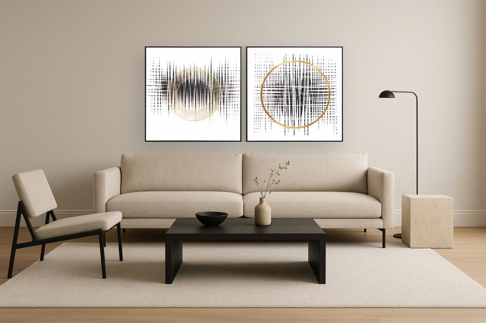 Hd Print Textured Canvas Foil In Frame (Set of 2) - White