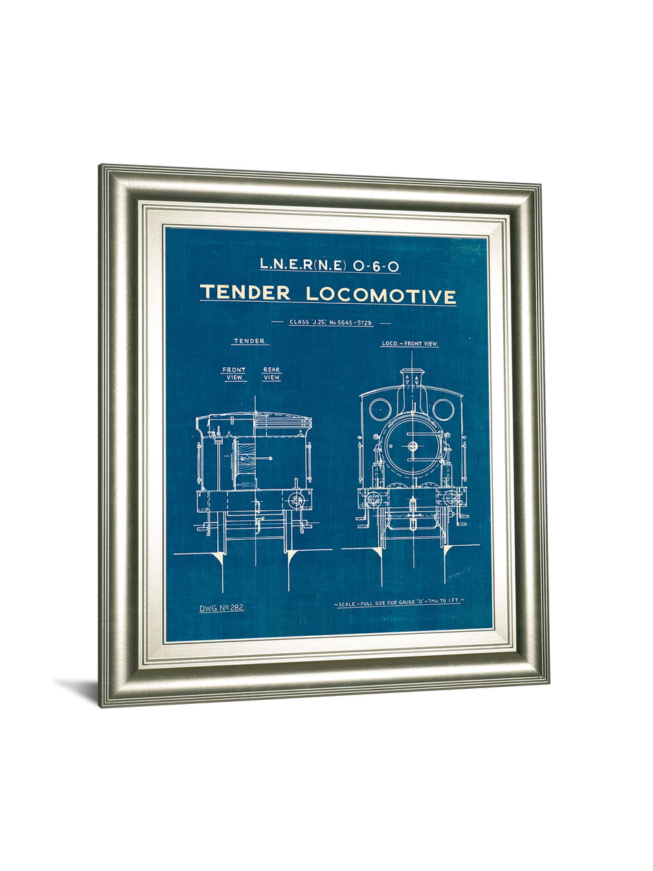 Locomotive Blueprint III By Wild Apple Portfolio - Framed Print Wall Art - Blue