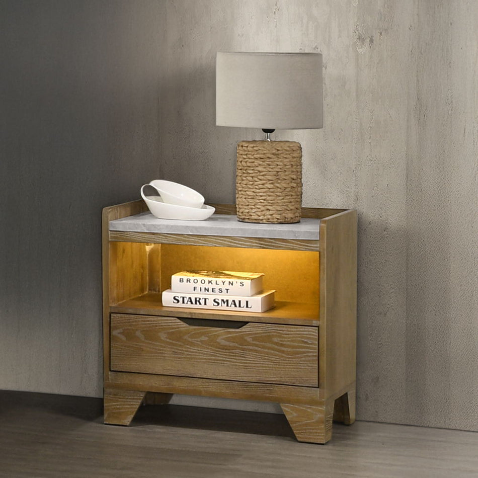 Garcia - Nightstand With LED - Light Brown