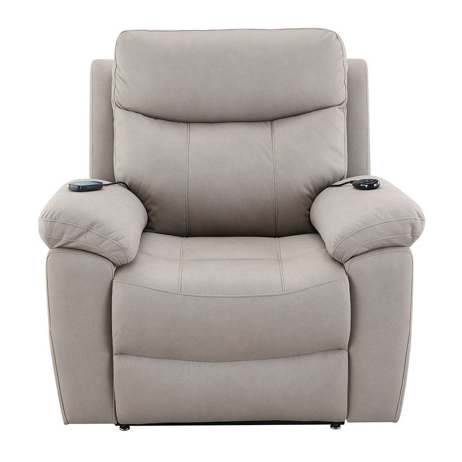 Chriki - Power Recliner With Lift & Heating & Massage - Beige Chenille & Black