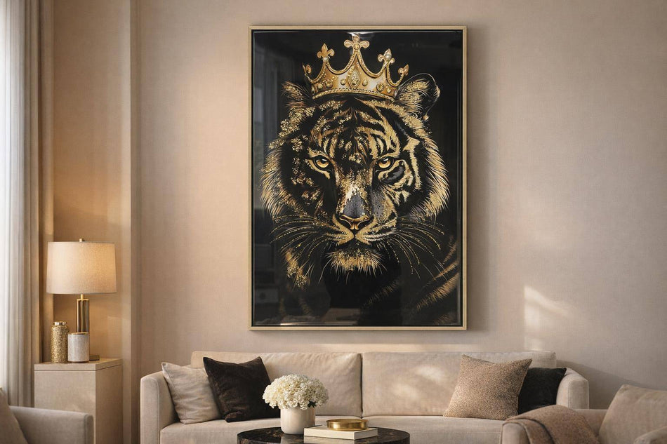 Crowned Noir II Gloss Canvas With Glitter In Frame - Black / Gold