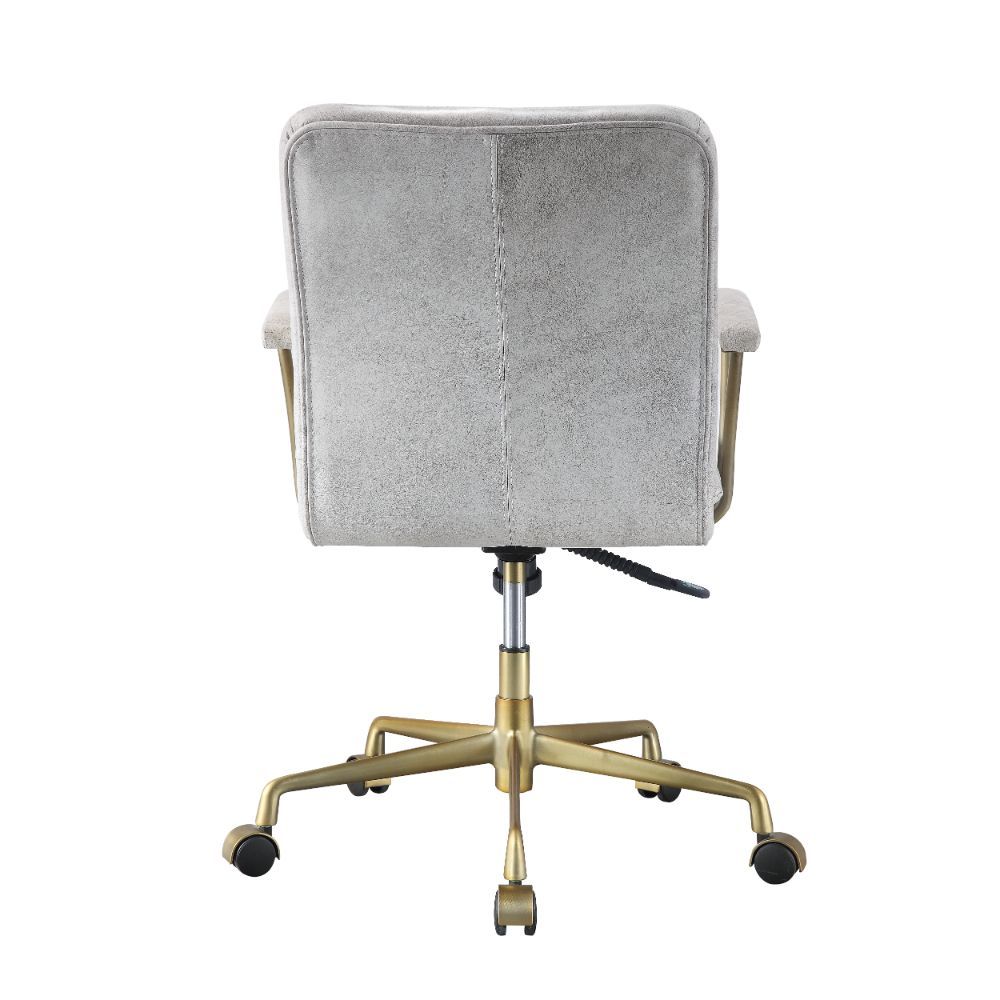 Damir - Silla de oficina - Cuero de grano superior blanco vintage y cromo