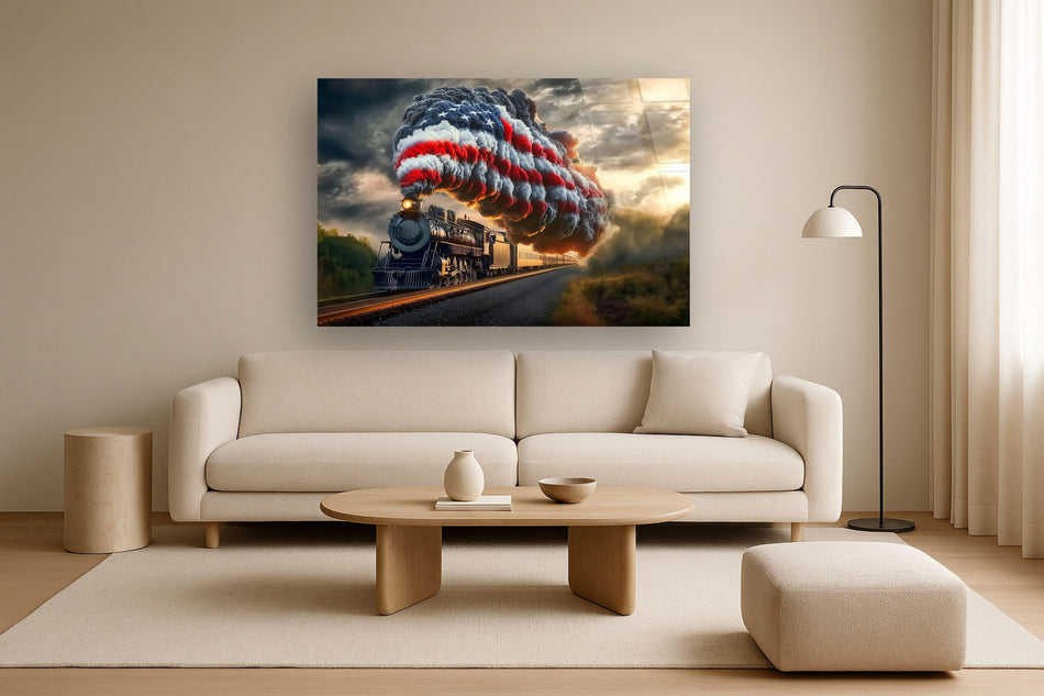 Flagburst Locomotive - 40" x 60" Framed Wall Art