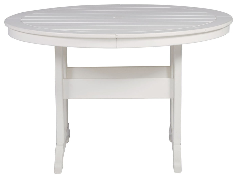 Crescent Luxe - Round Dining Table w/Umb OPT - White