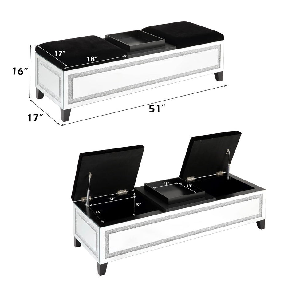 Noralie - Banco - Espejo y diamantes falsos - 16"