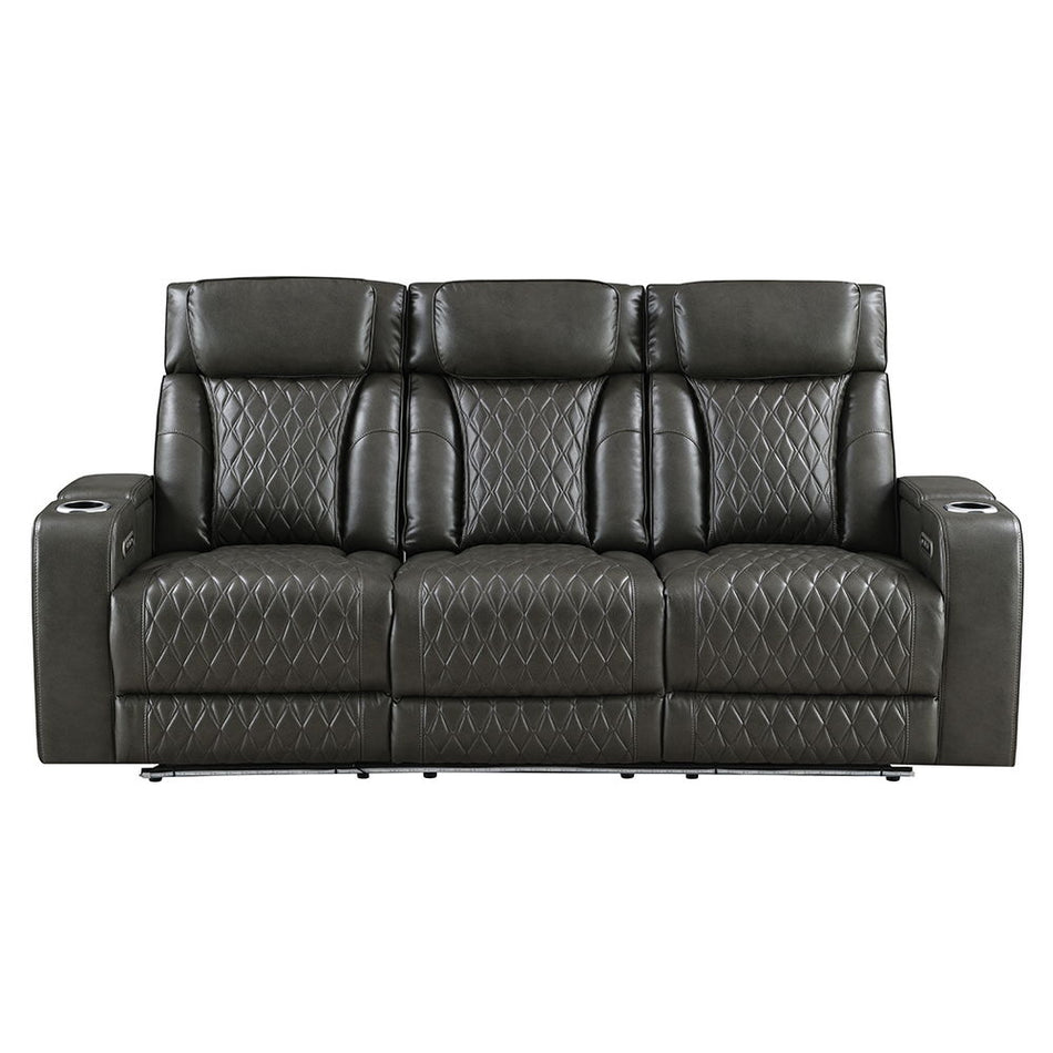 Taddeo - Power Motion Sofa With Power Headrest, USB, Wireless Charger, LED & Reading Light - Dark Gray