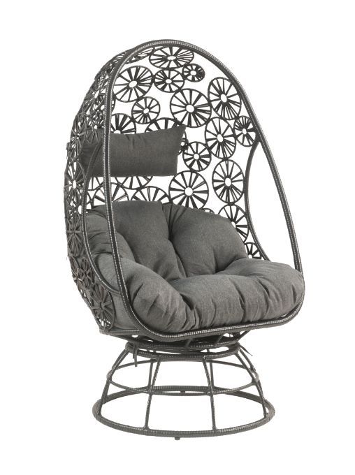 Sillón de patio Hikre: vidrio transparente, tela color carbón y mimbre negro