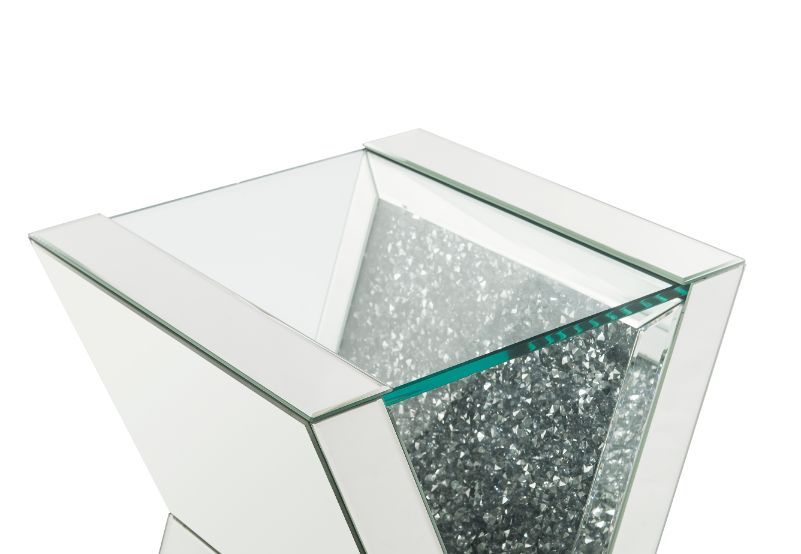 Noralie - Mesa auxiliar - Vidrio transparente, espejado y diamantes falsos