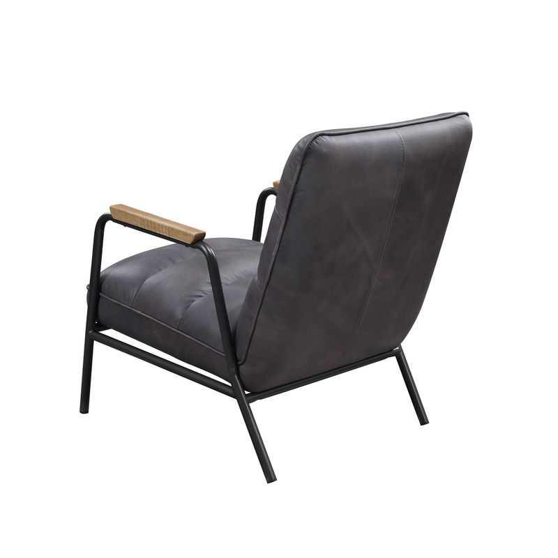 Nignu - Silla decorativa - Cuero de grano superior gris y acabado en hierro mate