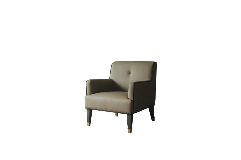 House Beatrice - Accent Chair With Pillow - Tan Synthetic Leather & Charcoal