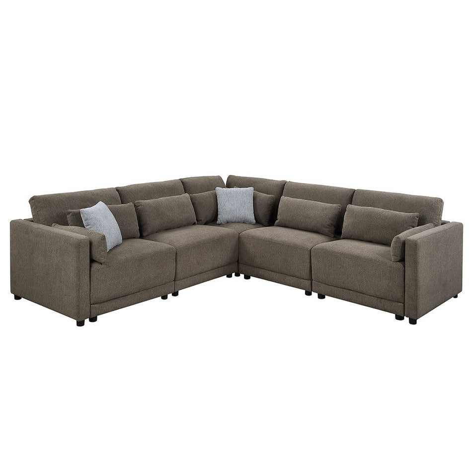 Rylie - Modular Wedge With 3 Pillows - Brown Linen