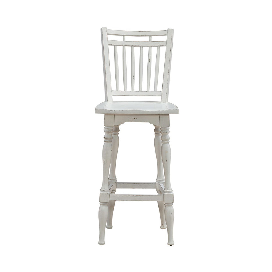 Magnolia Manor - Spindle Back Swivel Bar Stool - Antique White & Weathered Bark