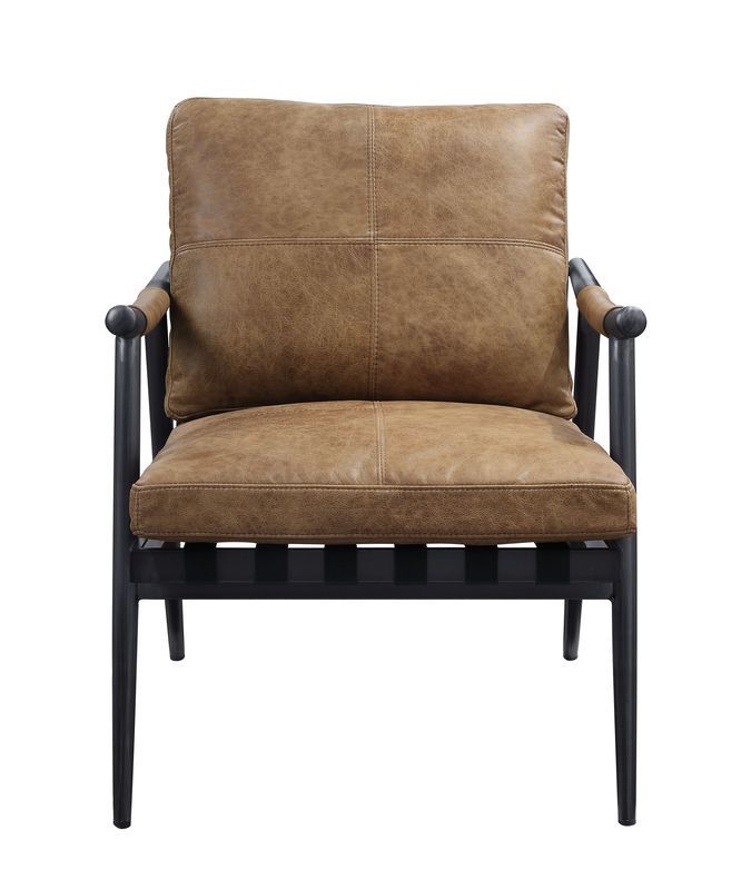 Anzan - Silla decorativa - Cuero de grano superior en color castaño Berham y acabado en hierro mate