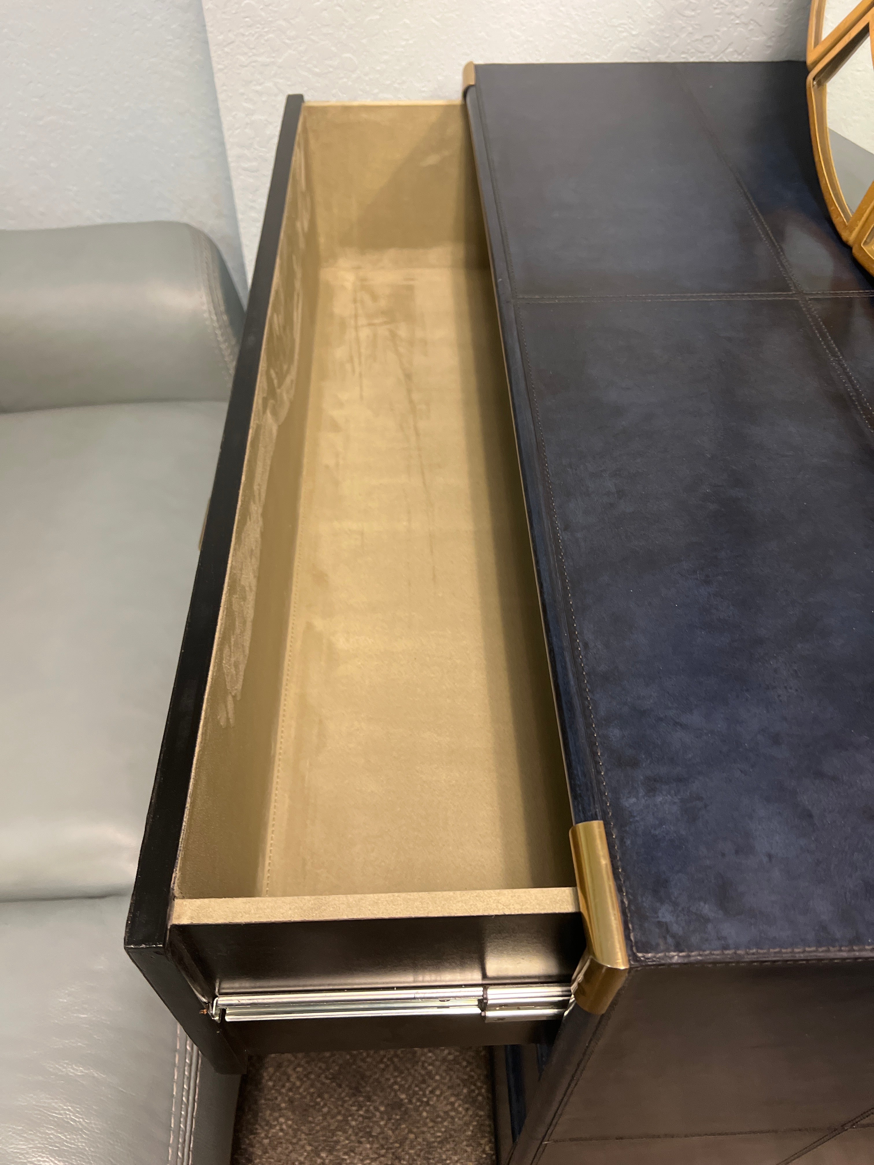 Three Drawer Blue Chest With Gold Accents