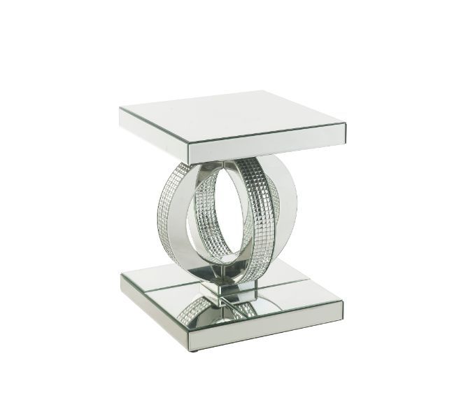 Mesa auxiliar Ornat con espejo y diamantes falsos, 20"