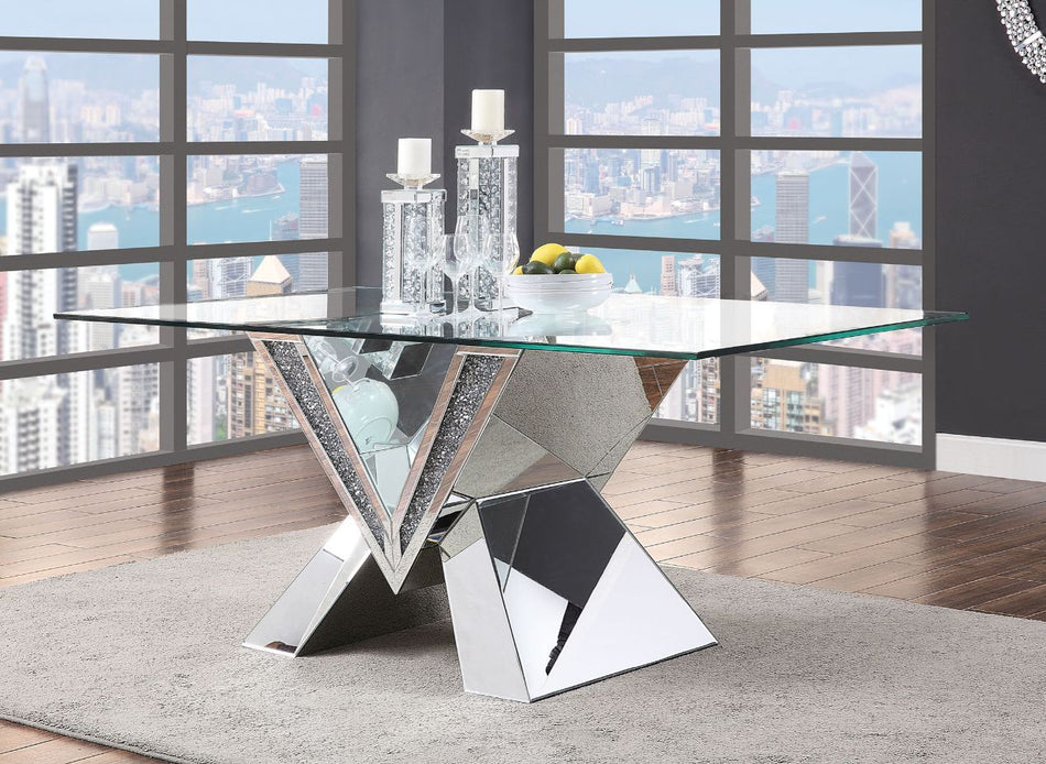 Noralie - Mesa de comedor - Espejo, diamantes de imitación y vidrio transparente - 30"