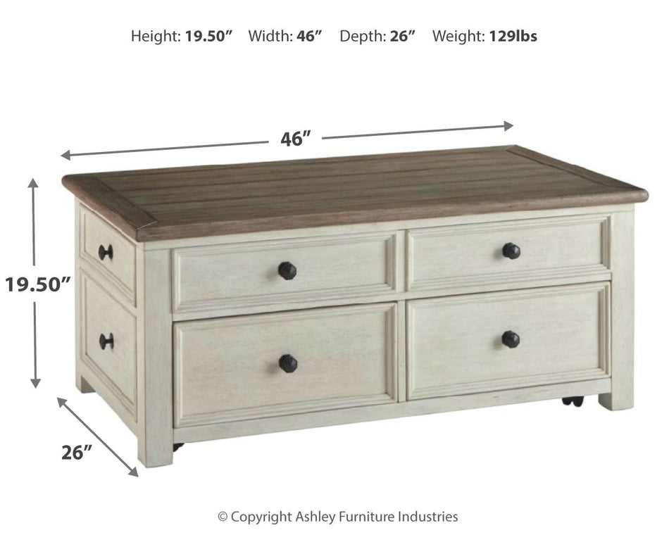 Mesa de cóctel elevable de Bolanburg, color blanco, marrón y beige