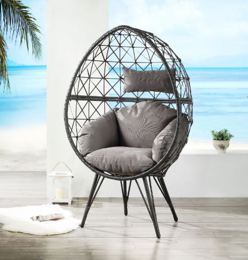 Aeven - Sillón de patio - Tela gris claro y mimbre negro