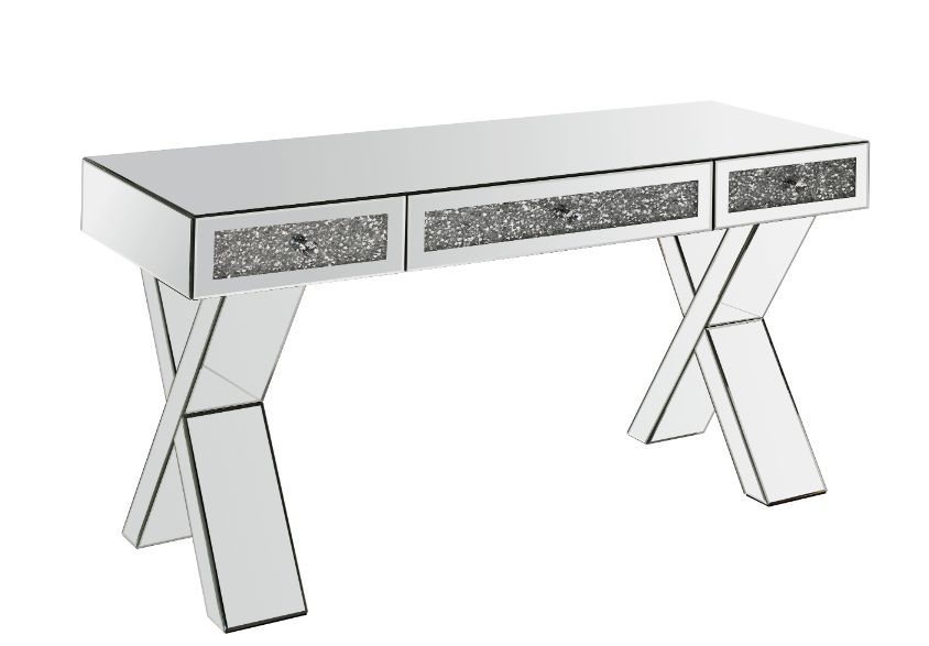 Noralie - Escritorio - Vidrio transparente, espejo y diamantes de imitación - 32"