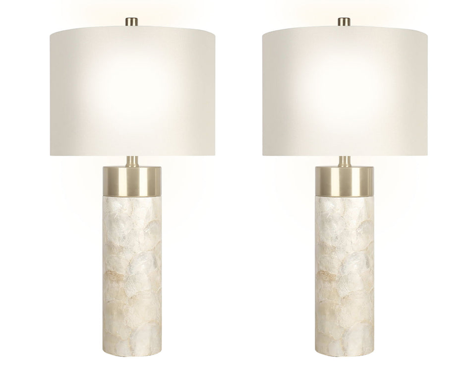 "Luminous Shell" Shell And Metal Table Lamp (Set of 2) - Natural Shell / Soft Gold / Beige