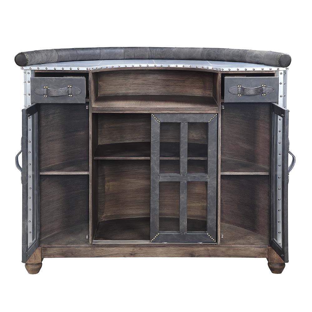 Rahma - Mesa de bar - Cuero de grano superior de ébano antiguo y aluminio