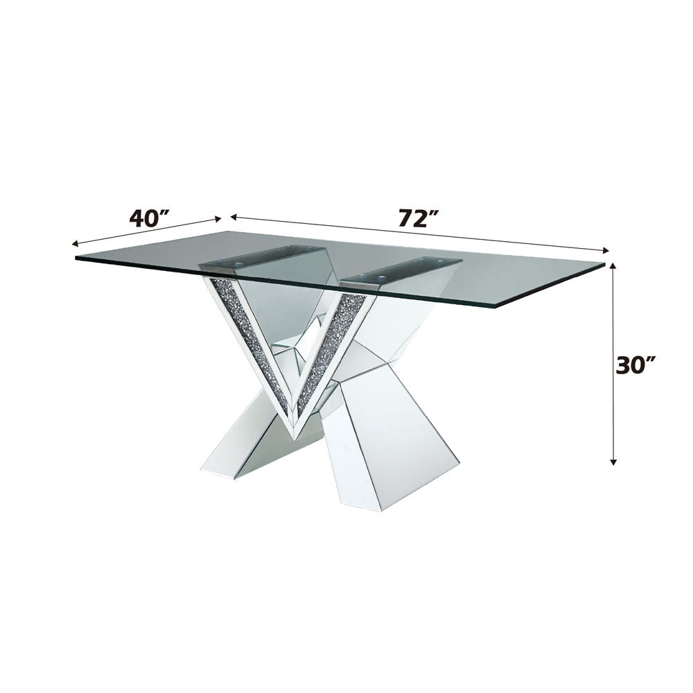 Noralie - Mesa de comedor - Espejo, diamantes de imitación y vidrio transparente - 30"