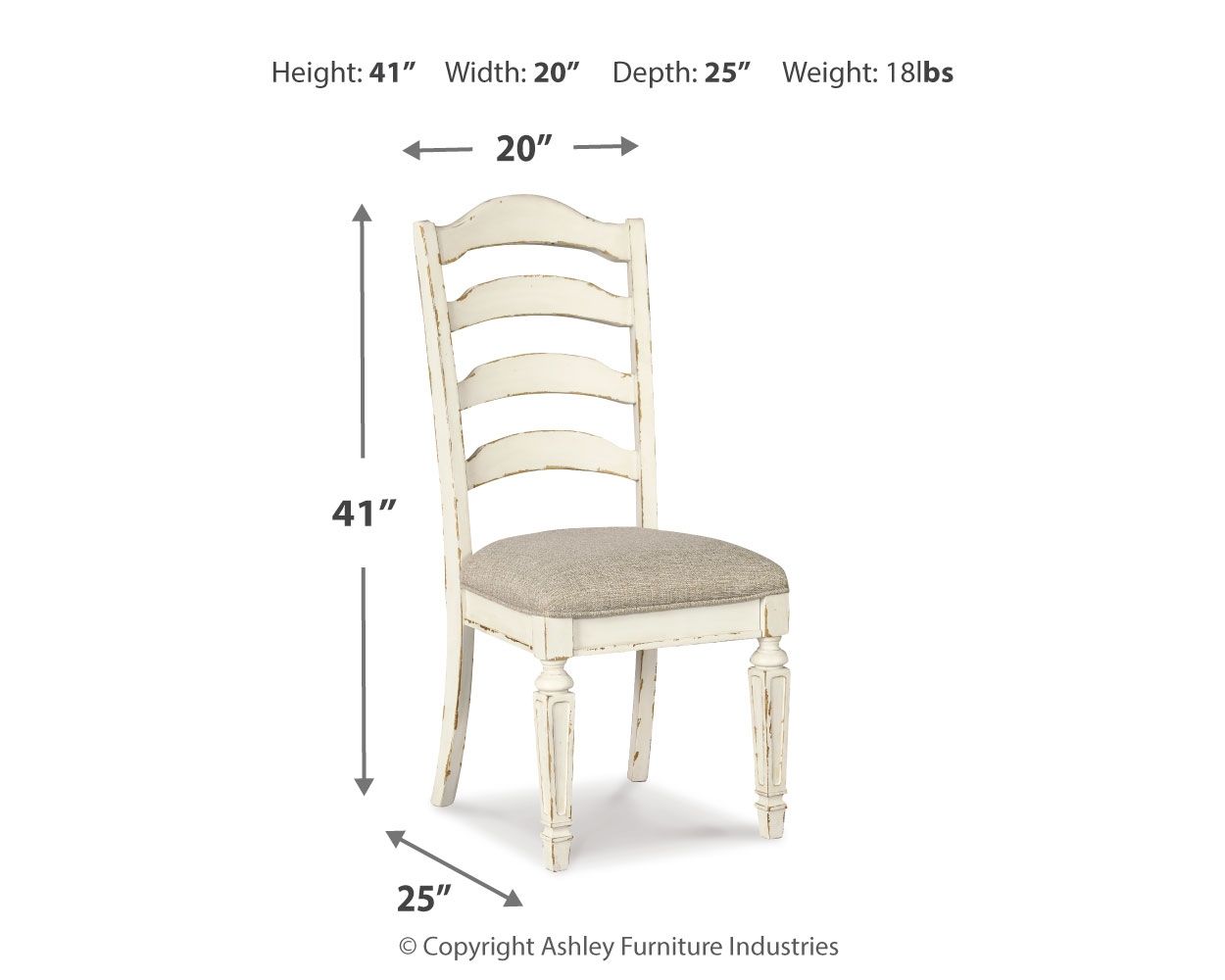 Realyn - Chipped White - Silla auxiliar para comedor UPH (juego de 2) - Respaldo en escalera