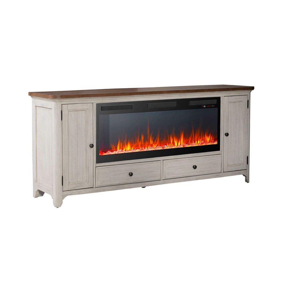 Fireplace TV Consoles - 80" Console With Fire FTS Set - Brown / White
