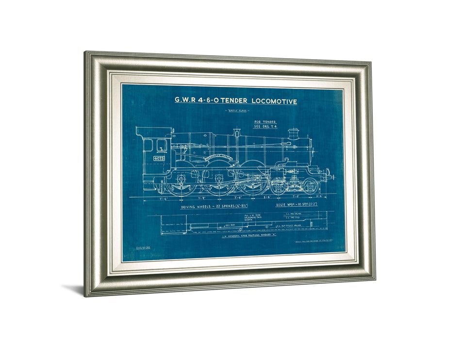 Locomotive Blueprint I By Wild Apple Portfolio - Framed Print Wall Art - Blue