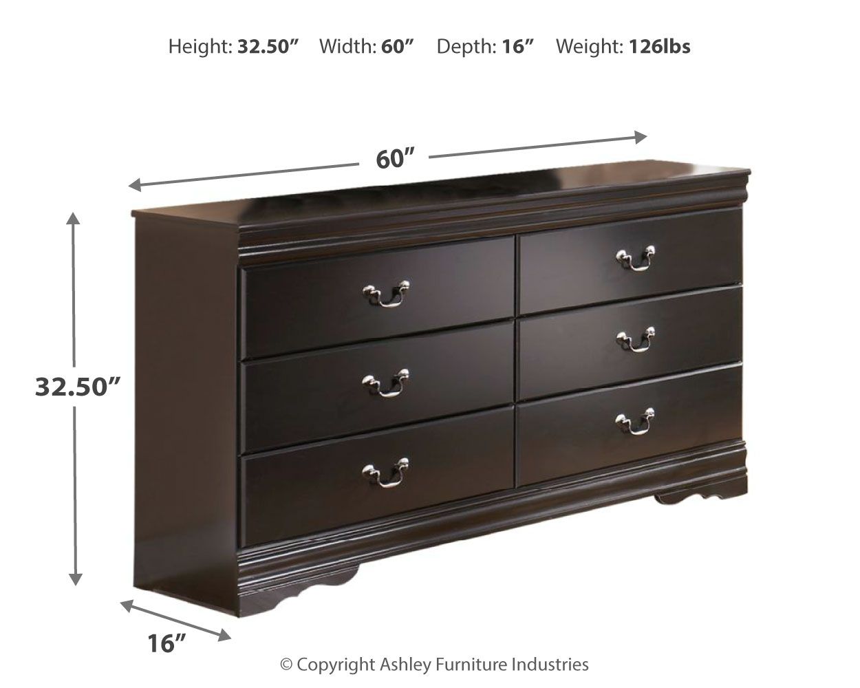 Huey Vineyard - Black - Six Drawer Dresser
