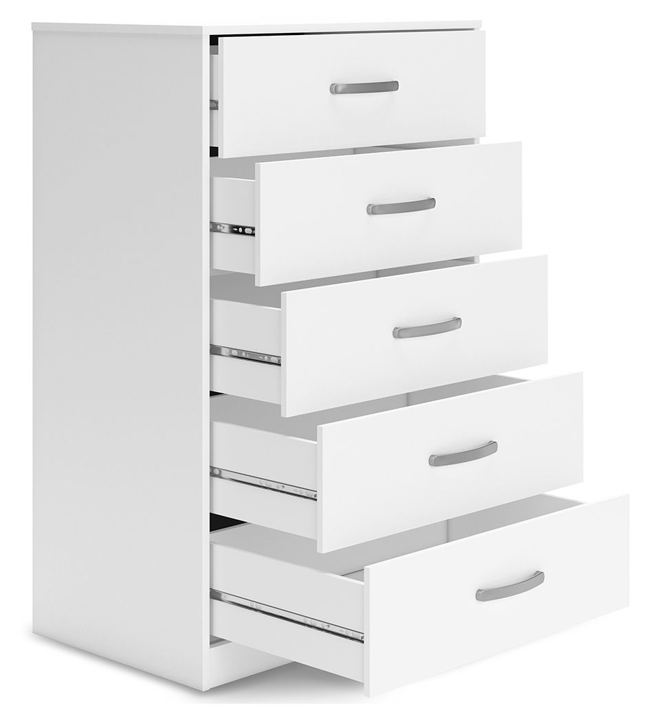Cómoda de cinco cajones Flannia, color blanco, 46" de altura
