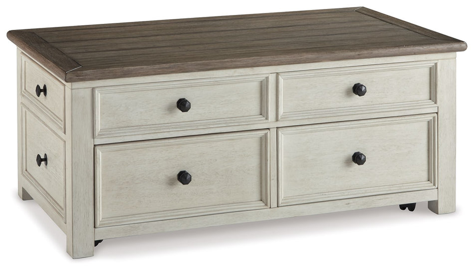 Mesa de cóctel elevable de Bolanburg, color blanco, marrón y beige