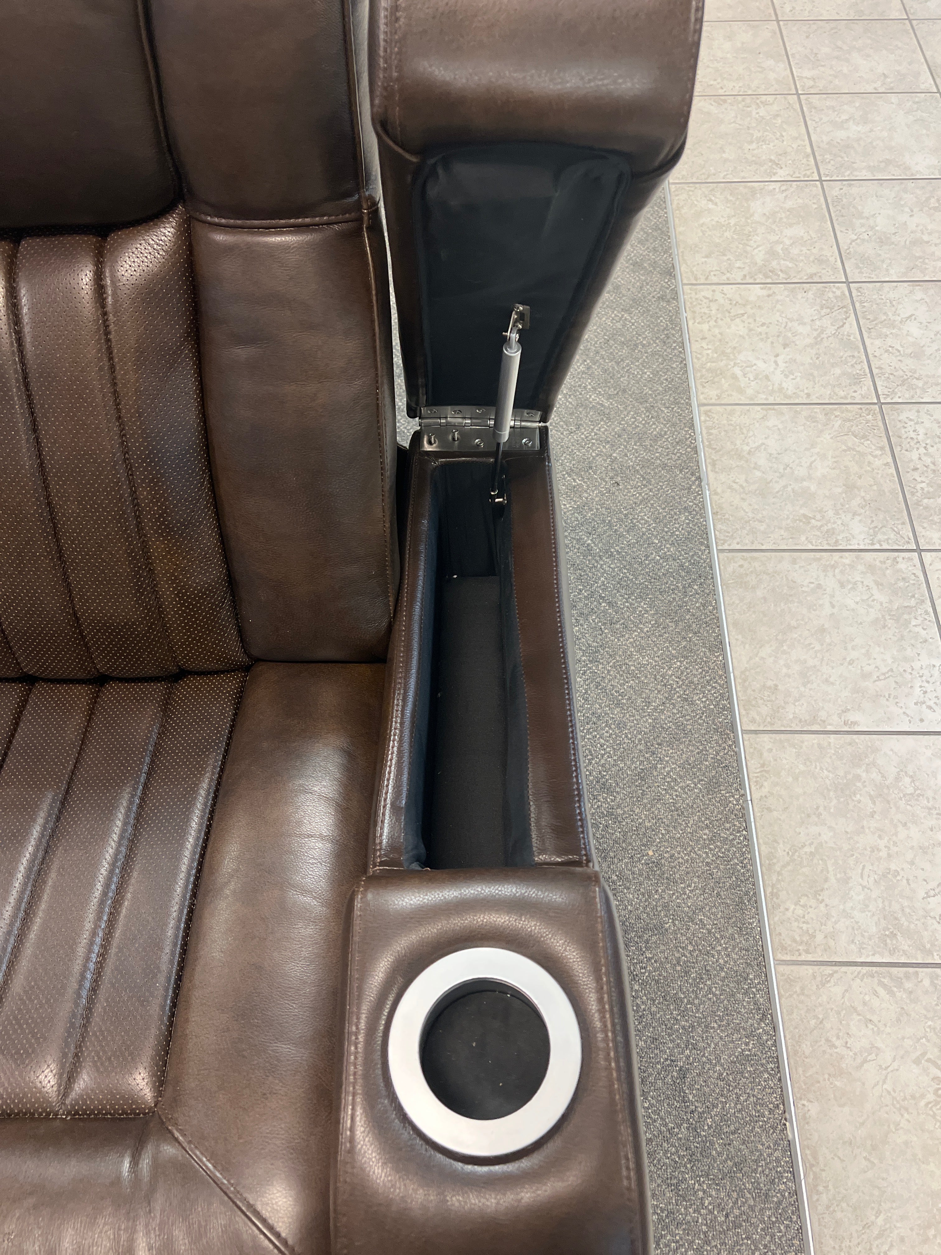 Luxury Motorized Dark Brown Leather Sofa With Storage Arm Rests