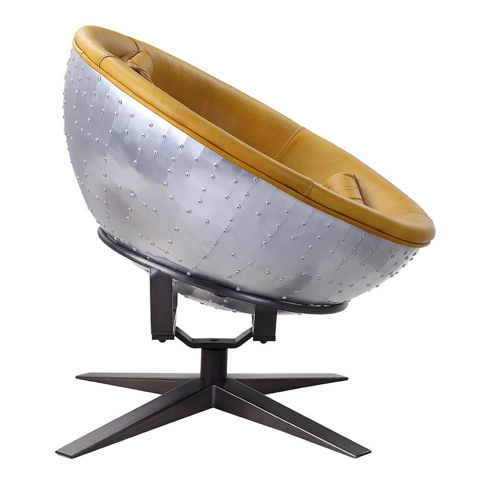 Brancaster - Silla decorativa - Cuero de grano superior color cúrcuma y aluminio