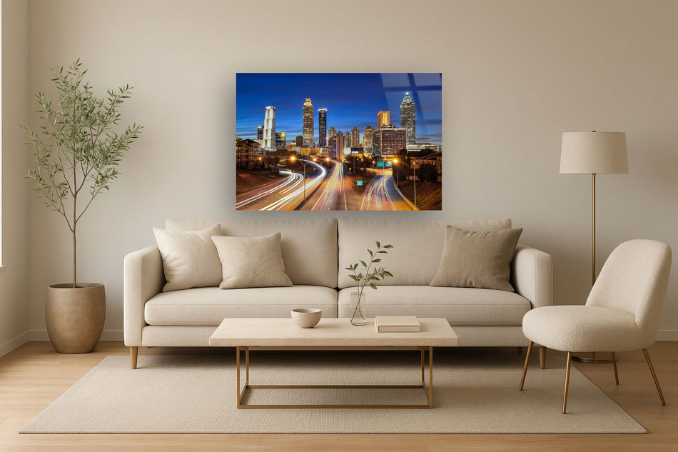 Tempered Glass With Foil - Atlanta At Night - Blue