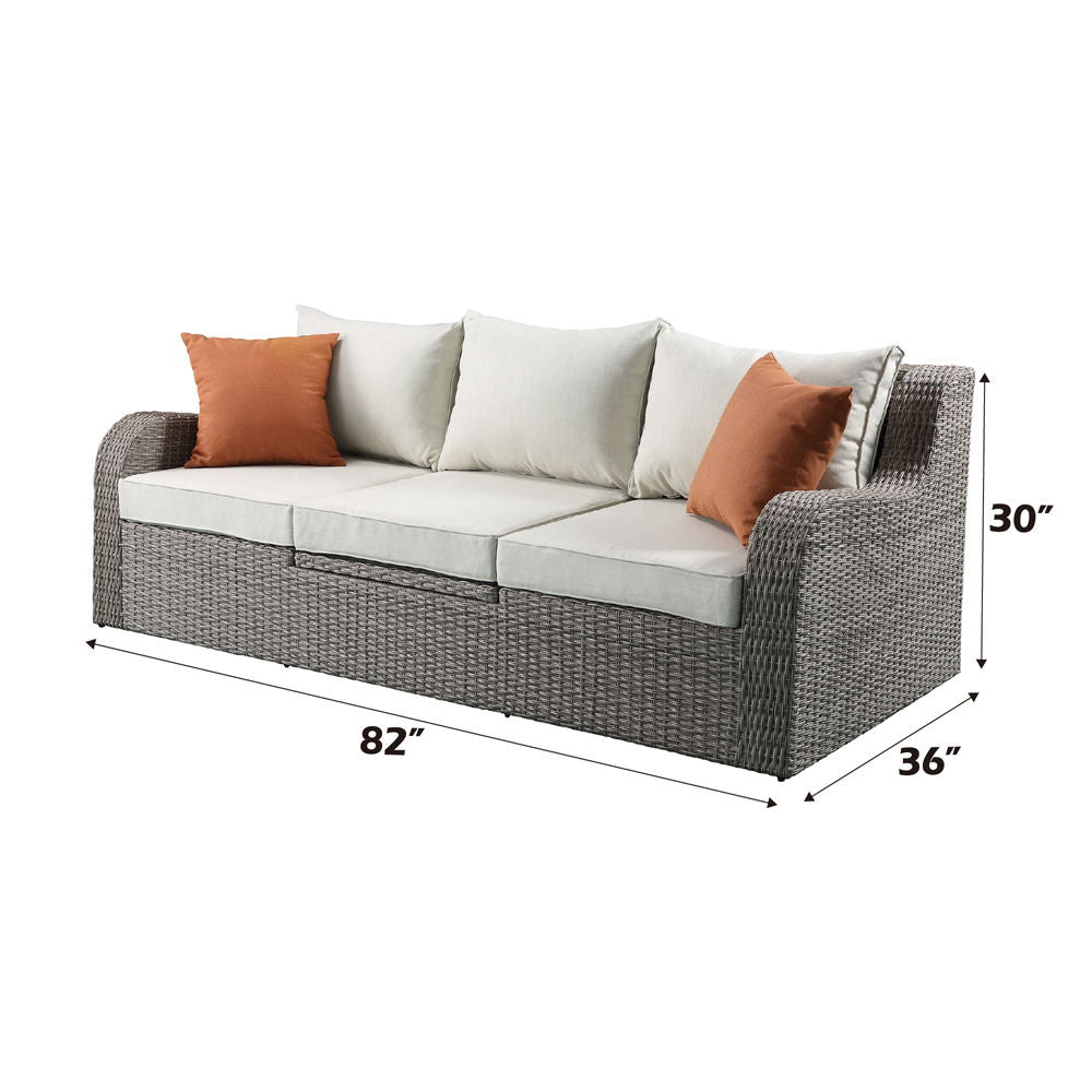 Salena - Sofá y otomana para patio - Tela beige y mimbre gris - 30"
