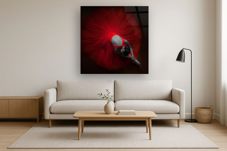 Floating Tempered Glass With Foil Ballerine In Red - Red