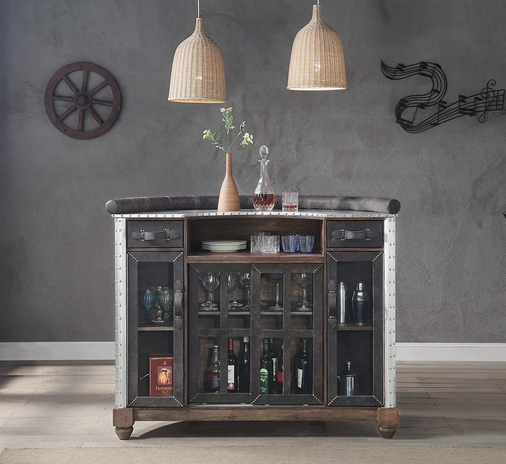 Rahma - Mesa de bar - Cuero de grano superior de ébano antiguo y aluminio