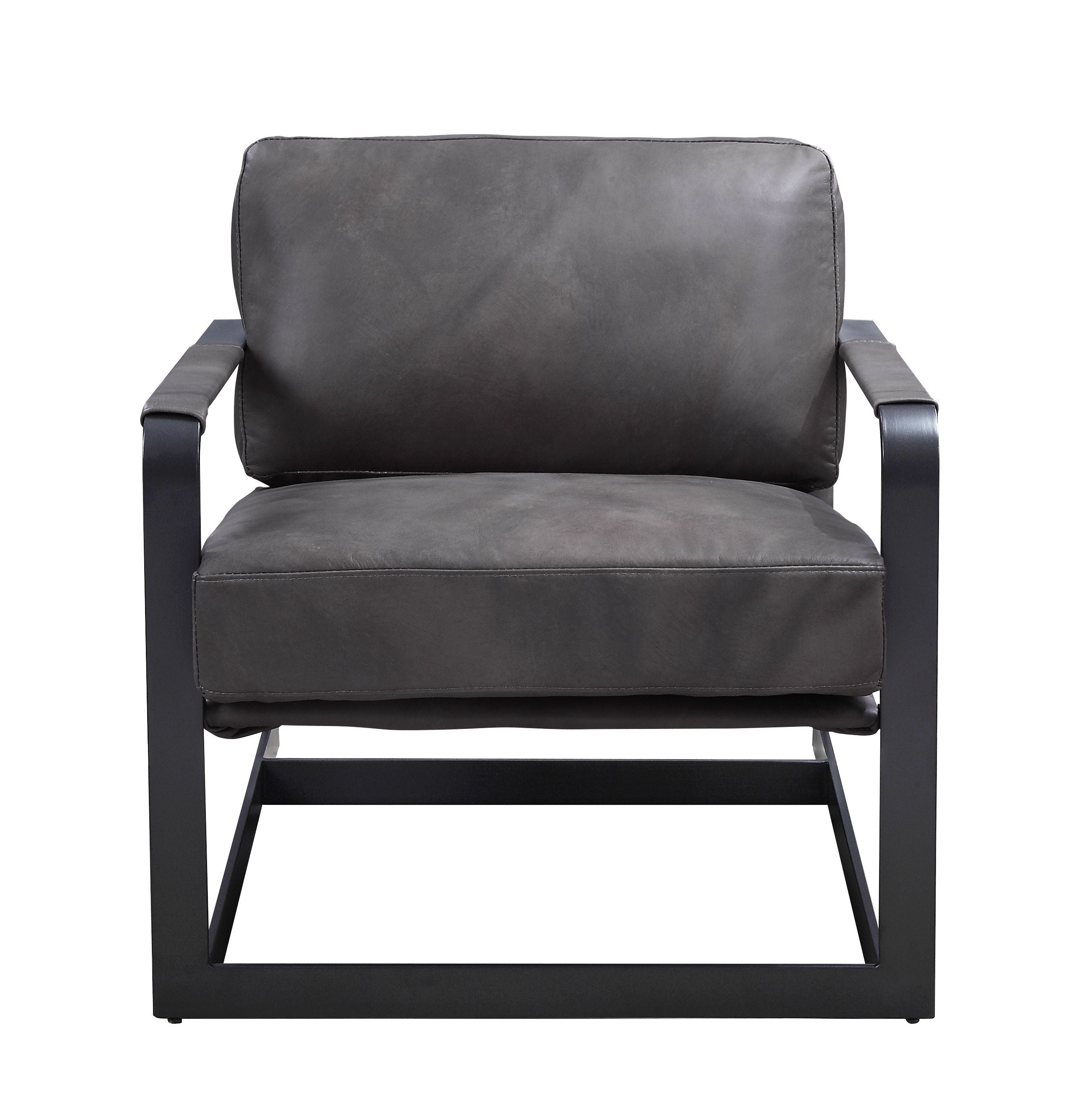 Locnos - Silla decorativa - Cuero de grano superior gris y acabado negro