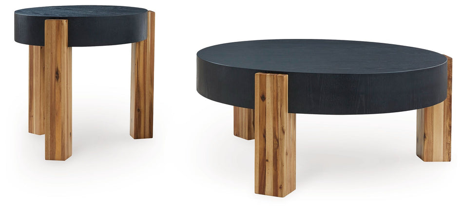 Breenmore - Juego de mesa auxiliar en color negro y natural (juego de 2)