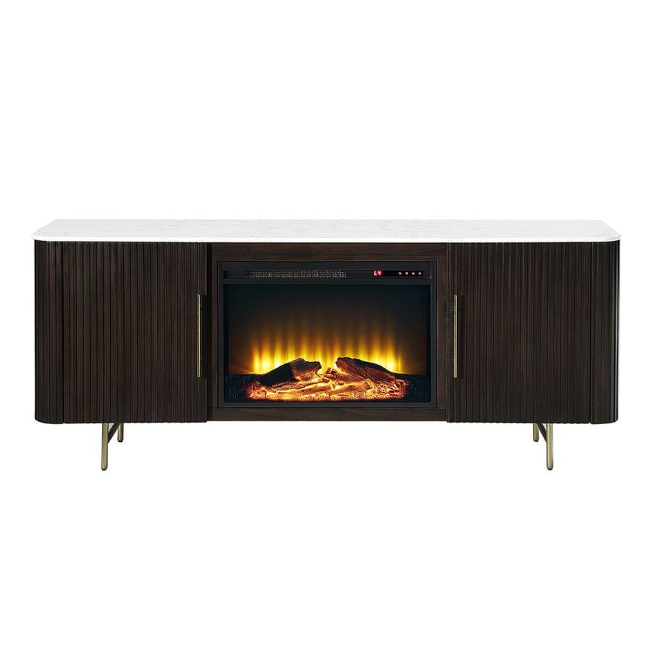 Clayten - Server With Marble Top & Fireplace - White & Espresso