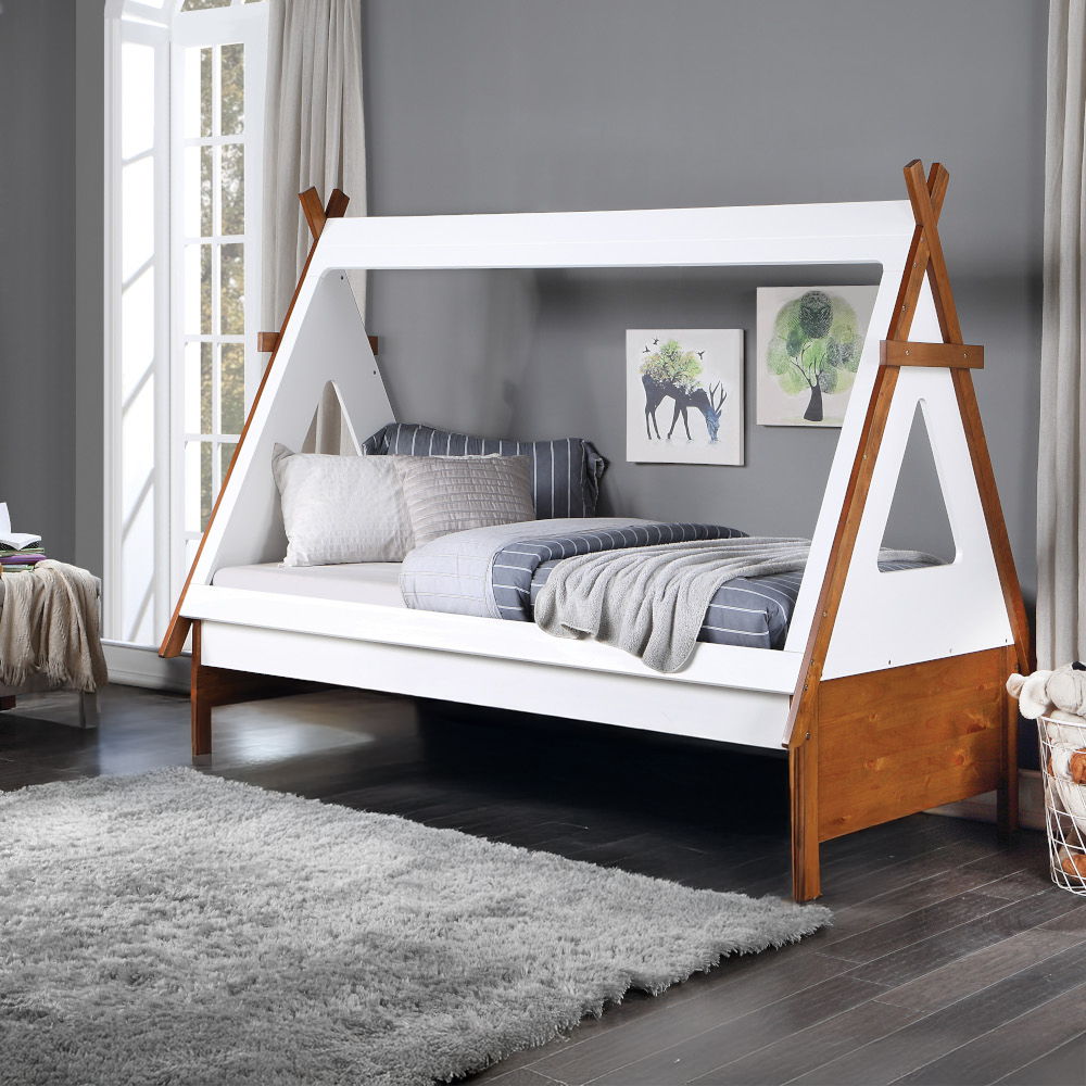 Loreen - Cama individual - Acabado en roble y blanco