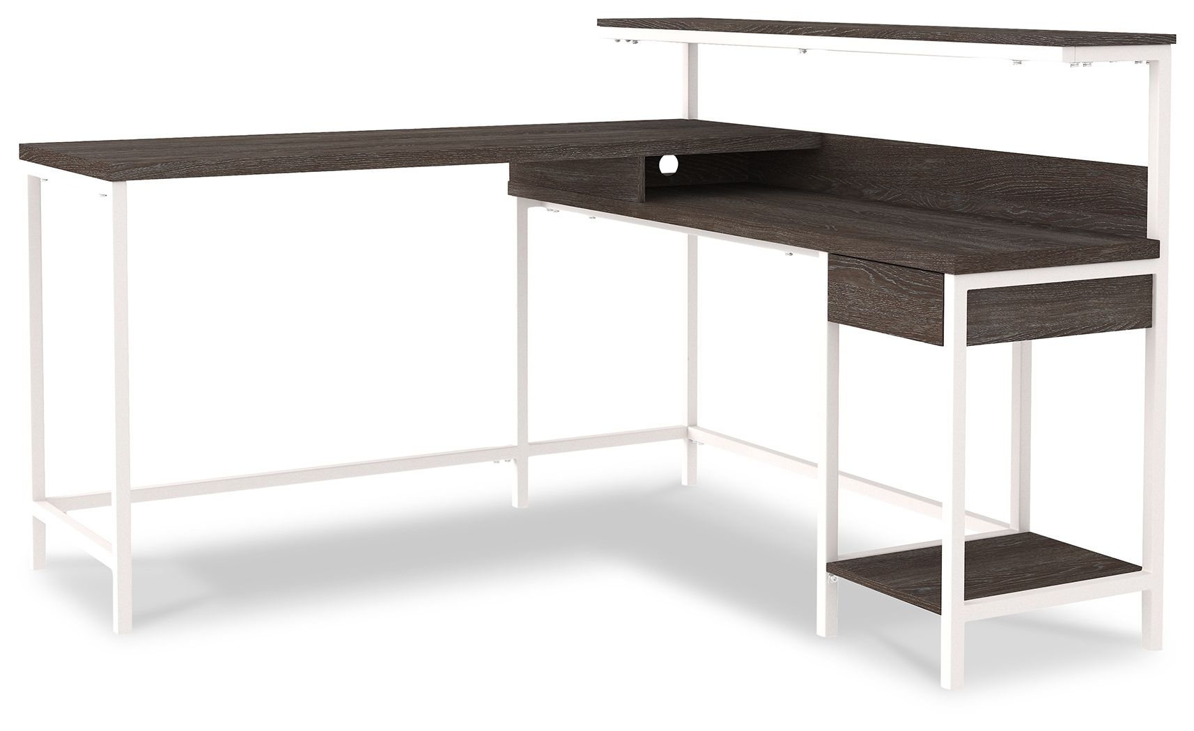 Escritorio en forma de L con espacio de almacenamiento Dorrinson - Blanco / Negro / Gris