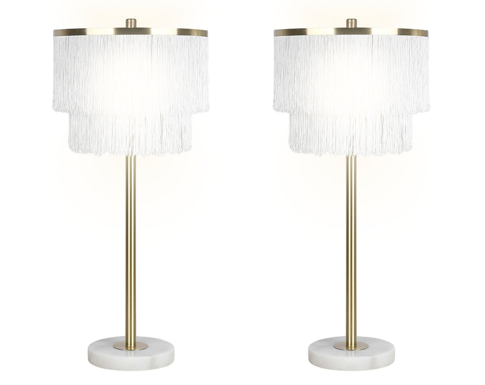 "Tassel Elegance II" Metal Table Lamp (Set of 2) - Soft Gold / White