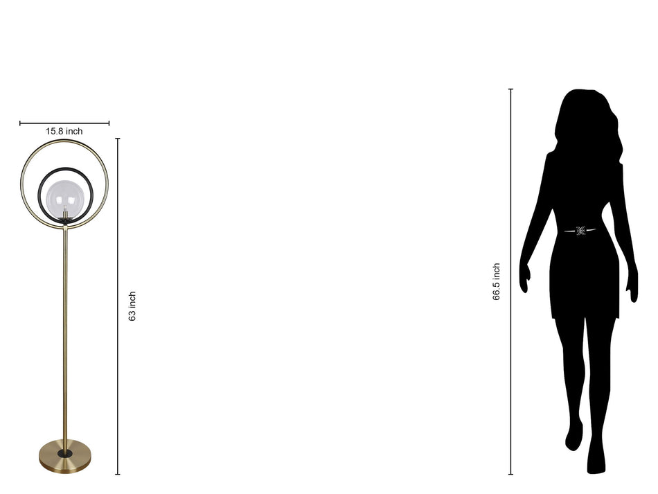 "Eclipse Aura" Metal Floor Lamp - Matte Black / Soft Gold / Clear