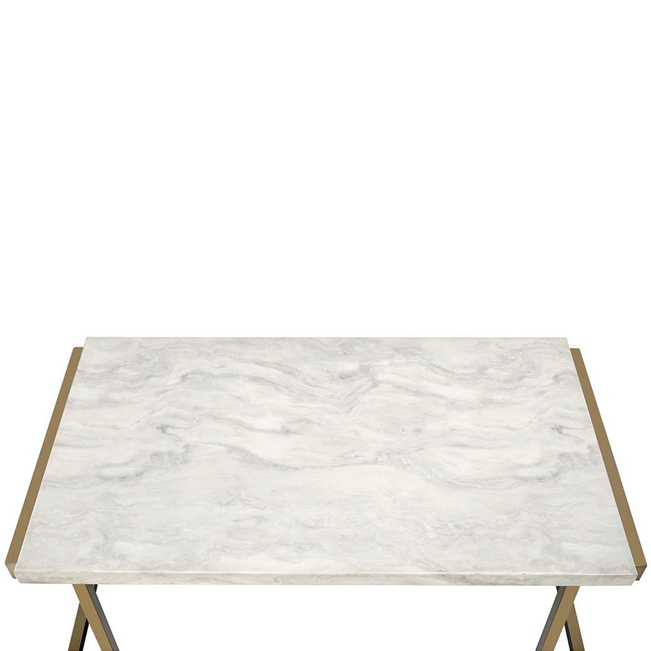 Boice II - Sofa Table - Faux Marble Top & Champagne