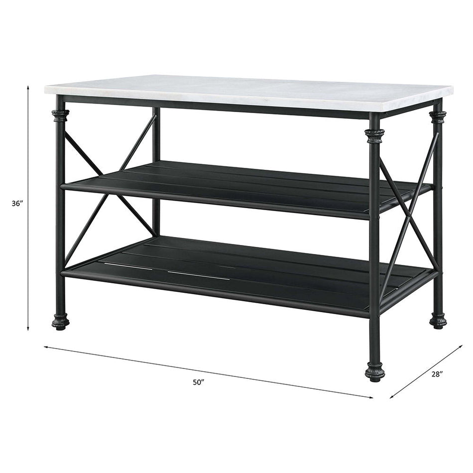 Isla de cocina Brahm con acabado en mármol blanco y gris