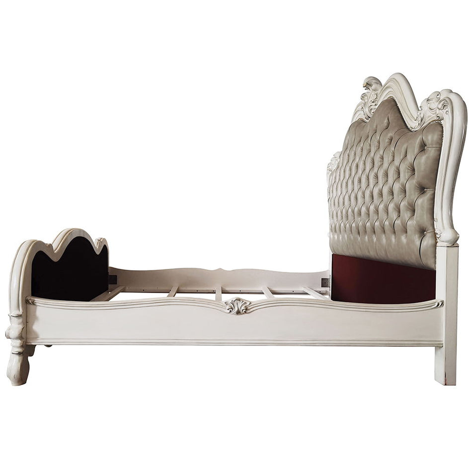 Versalles II - Cama Queen - Acabado en PU gris vintage y blanco hueso